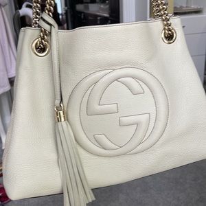 Gucci Chain Soho Interlocking Tote Cream Leather Shoulder Bag